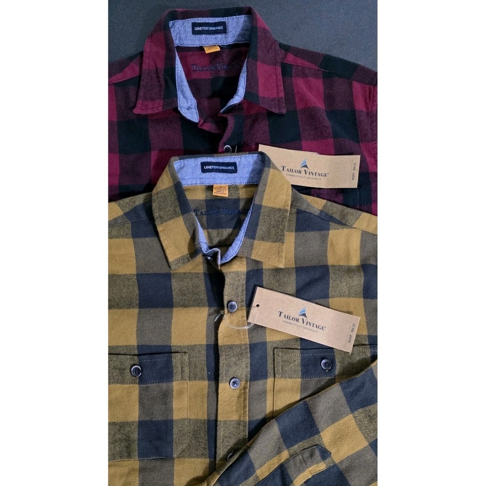 NEW 2 Tailor Vintage Buffalo Plaid Brown Red Mens S Flannel Button Up Casual